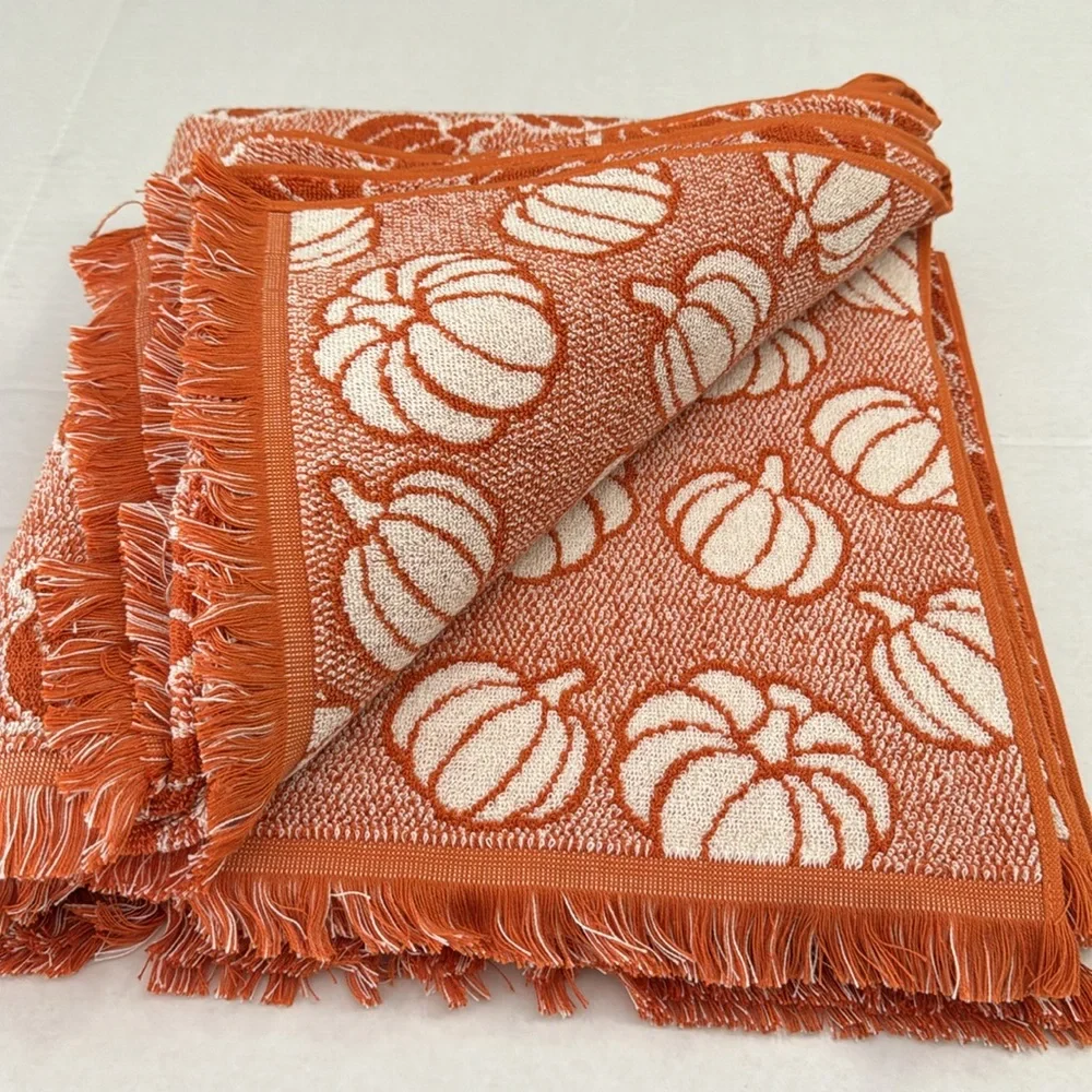 8pc Deborah Connolly Pumpkin Print Bath Towel Set With Fringe - Pump Min…